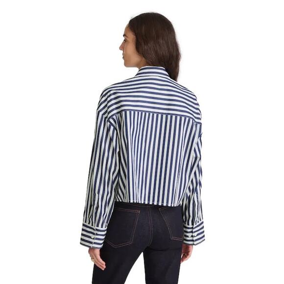 Madewell Straight Hem Poplin Shirt Blue White Stripe Boxy XS NWT - Picture 4 of 8